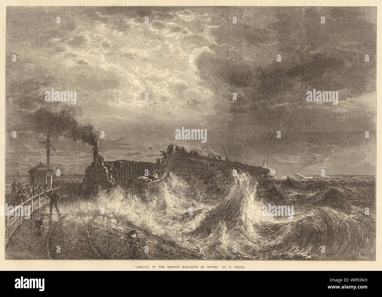 "Ankunft der französischen Post-Boot in Dover', von T.Weber. Kent. Bahn 1871 Stockfoto