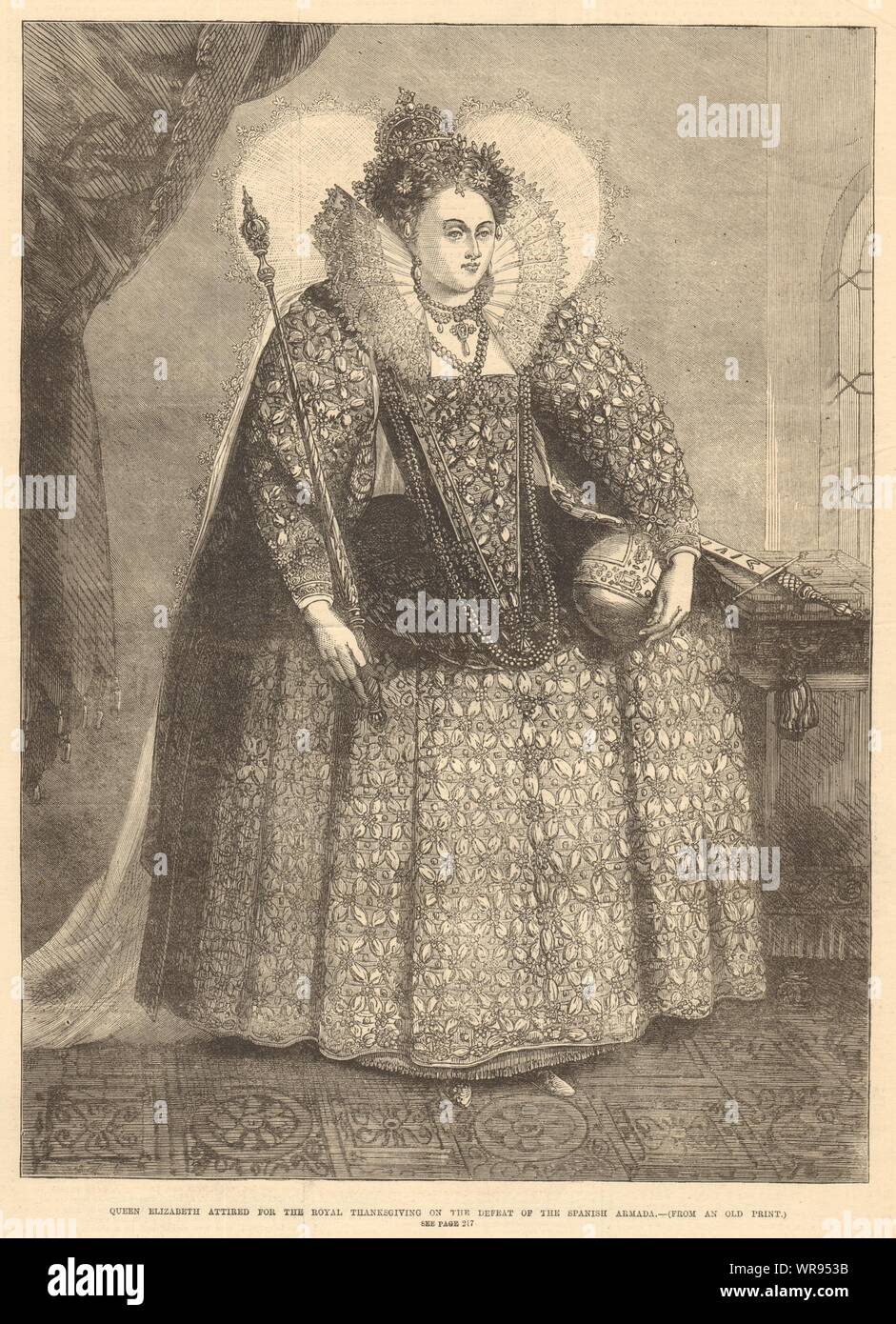 Queen Elizabeth I. Königliche Danksagung für die Niederlage der spanischen Armada 1872 Stockfoto