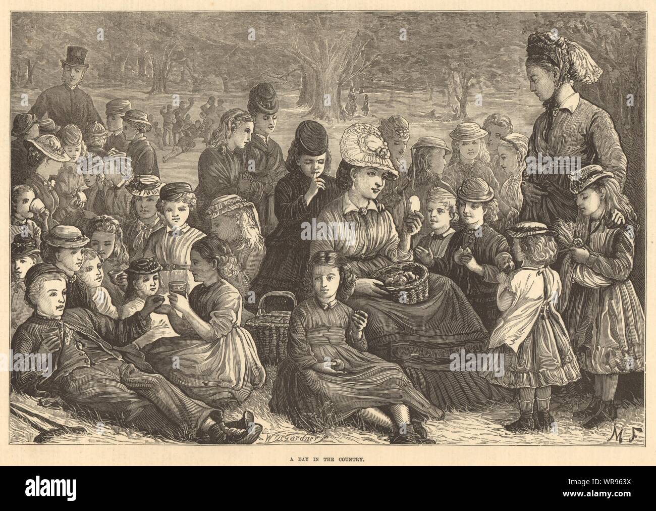 Ein Tag auf dem Land. Die Gesellschaft. Gesellschaft 1872 Antike ILN volle Seite drucken Stockfoto