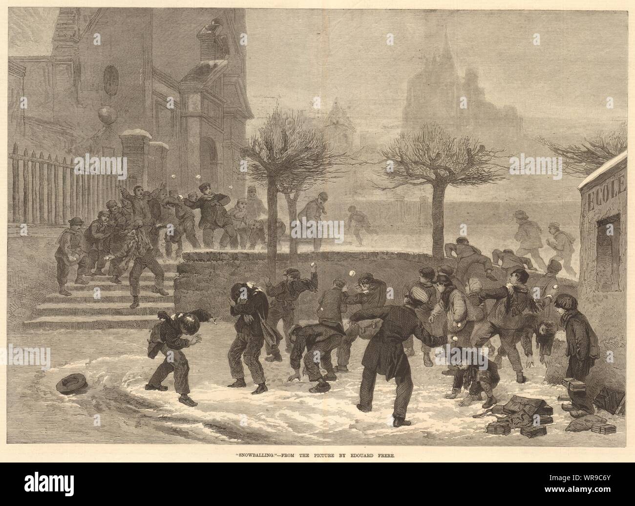 Der nowballing', aus dem Bild von Edouard Frere. Winter sports 1876 ILN drucken Stockfoto