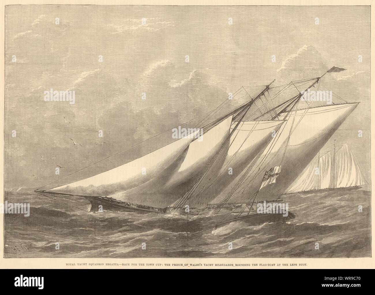 Royal Yacht Squadron Regatta: Hildegarde Rundung der Flagge - Boot, Lepe Boje 1876 Stockfoto