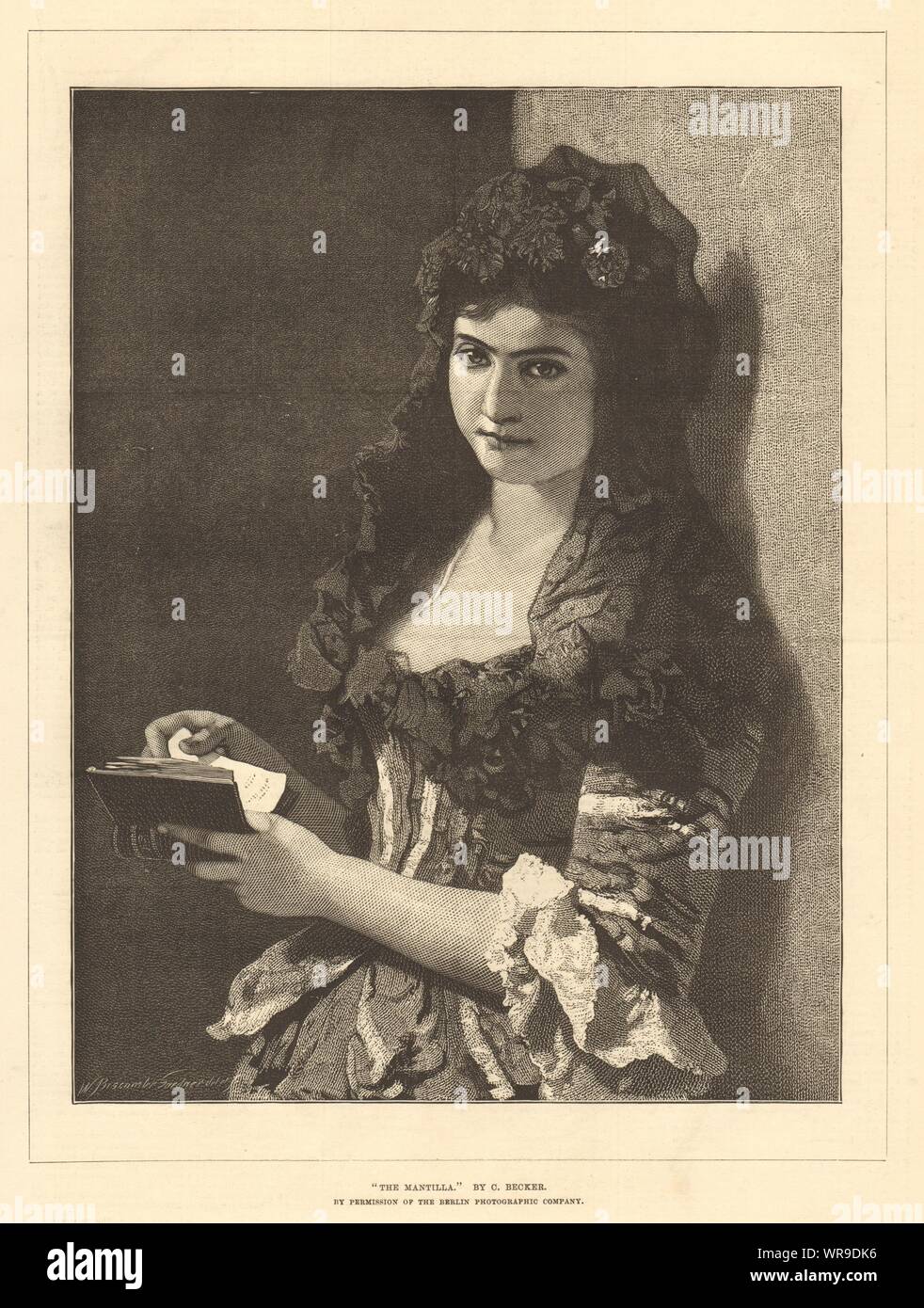 "Die mantilla", die von C. Becker. Spanien. Bildende Kunst Antike 1877 ILN volle Seite drucken Stockfoto