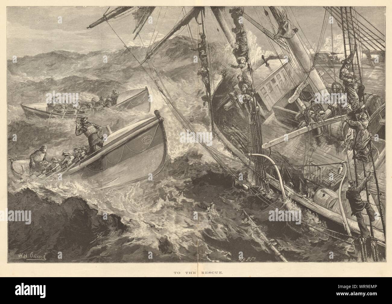 Die Rettung. Schiffe. Rettungsboote. Katastrophen 1877 Antike ILN volle Seite drucken Stockfoto