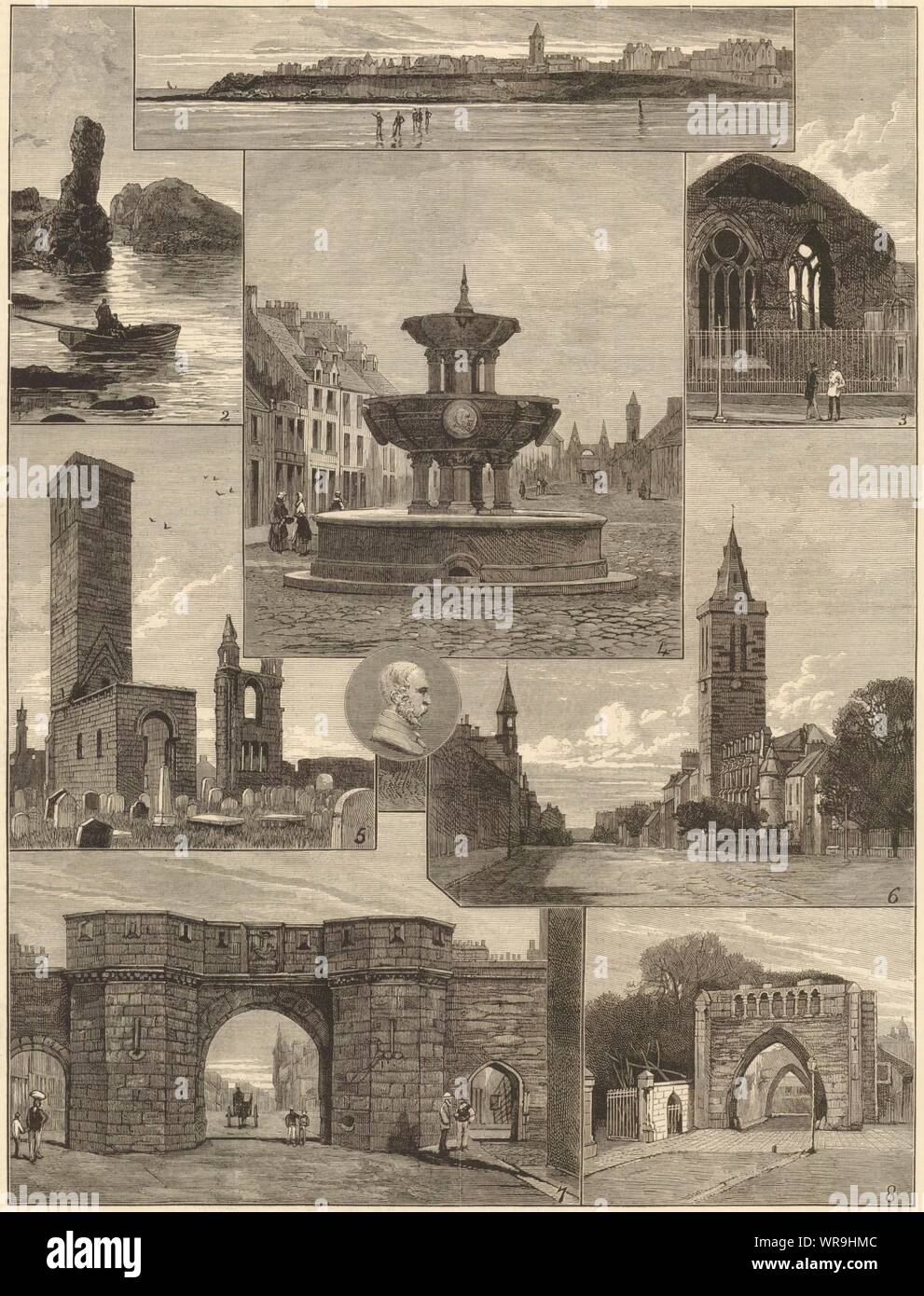 St Andrews. Whyte-Melville Brunnen Spindel Rock Blackfriars Regulus Ausgaben 1880 Stockfoto