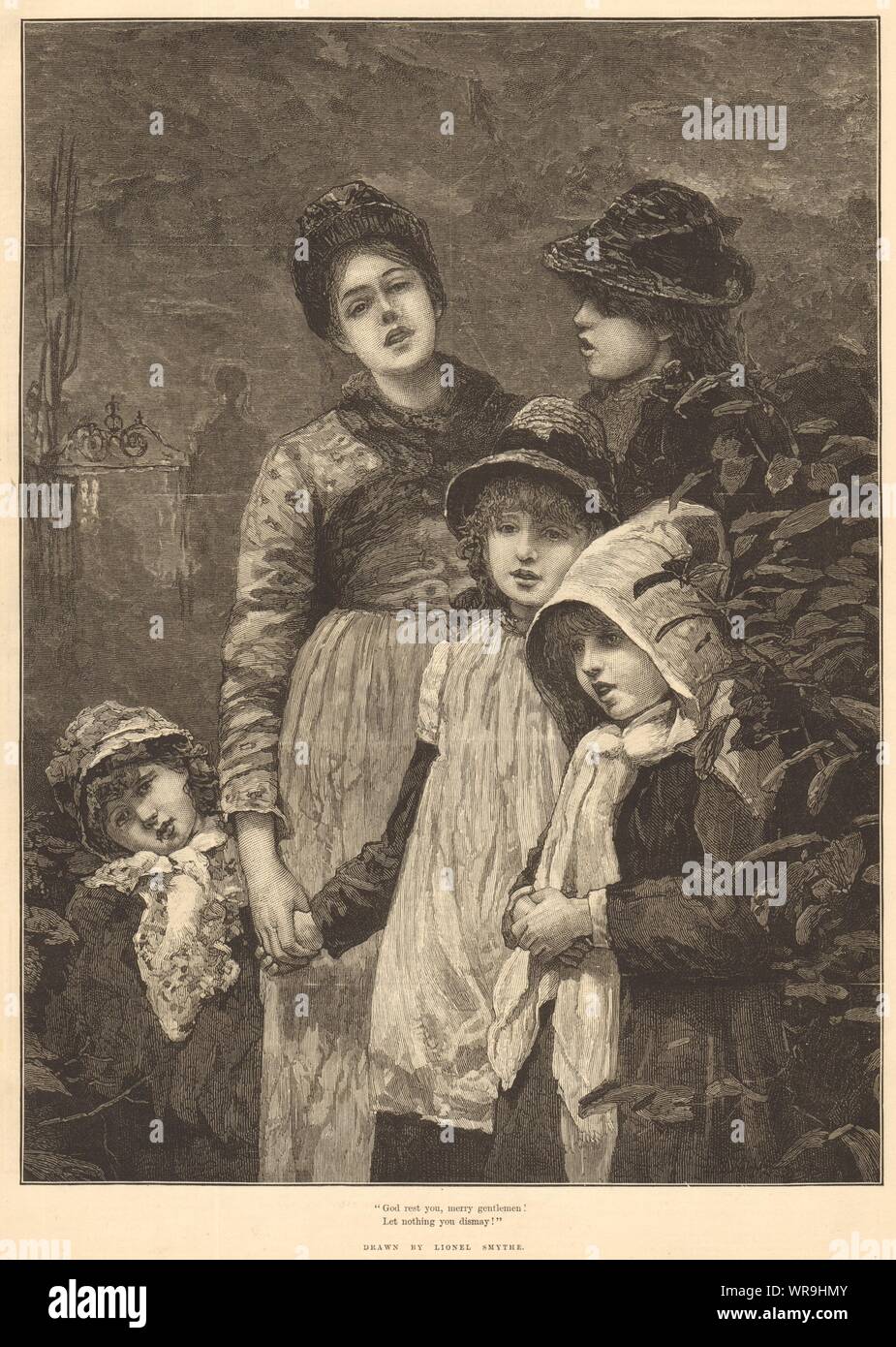 "Gott Rest Sie, Merry Gentlemen und lass nichts Sie Schrecken". Weihnachten. Familie 1880 Stockfoto