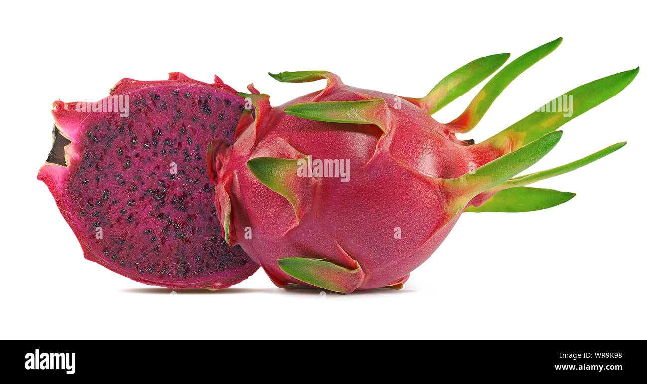 Dragon Obst oder Pitaya Obst isoliert auf weißem Hintergrund ausschneiden Stockfoto