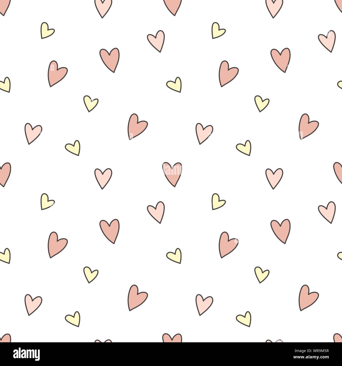 Nahtlose Muster von Hand gezeichnete Herzen in Rosa und Gelb. Vektor Hintergrundbild für Urlaub, Baby, Geburtstag, Drucken, zum Valentinstag, Texturen Stock Vektor