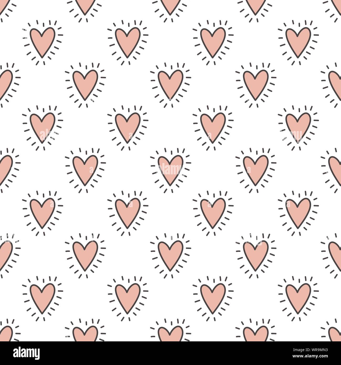 Nahtlose Muster von Hand gezeichnete Herzen in rosa Farbe. Vektor Hintergrundbild für Urlaub, Baby, Girl's Geburtstag, zum Valentinstag, Texturen. Stock Vektor