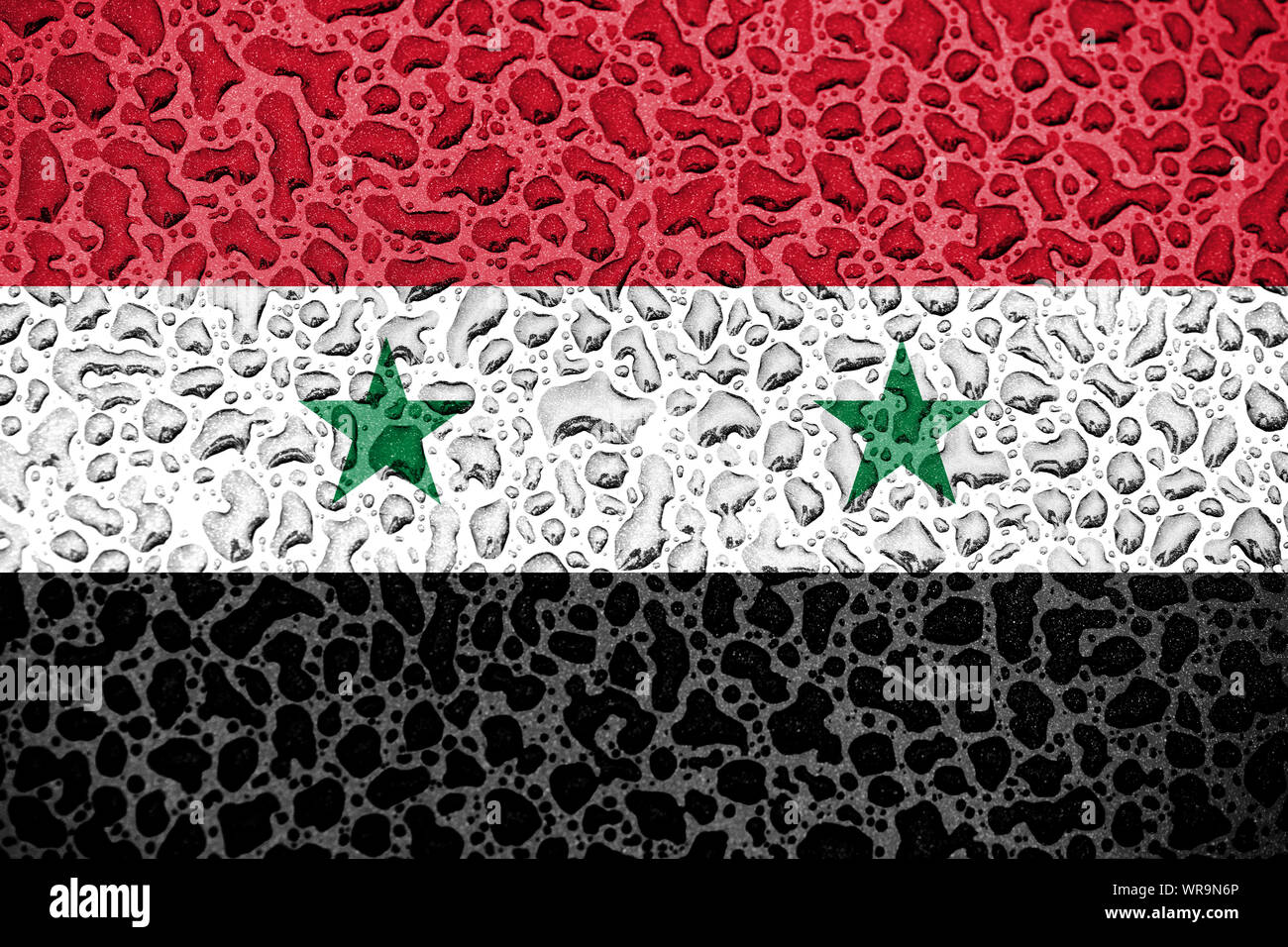 Syrien Nationalflagge aus Wassertropfen. Hintergrund Prognose Jahreszeit Konzept. Stockfoto