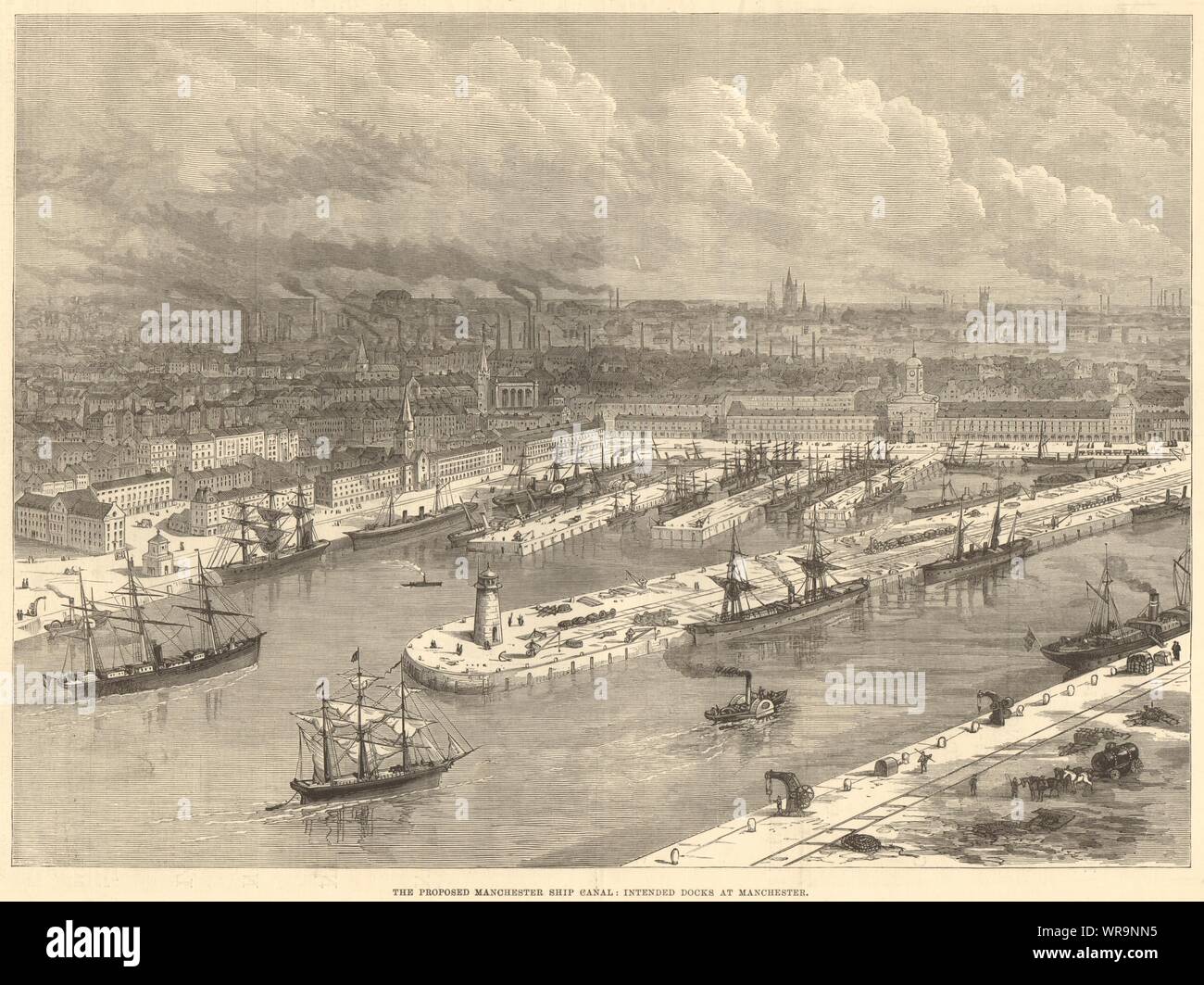 Die vorgeschlagenen Manchester Ship Canal: Die Docks an Manchester 1883 Stockfoto