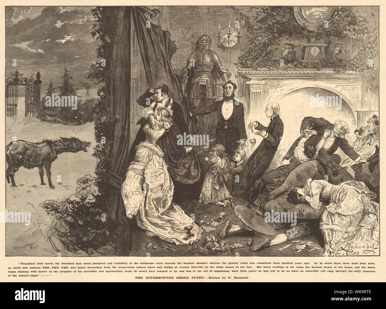 Die unterbrochene Ghost Story, gezeichnet von F. Barnard. Die Gesellschaft. Bildende Kunst 1883 Stockfoto