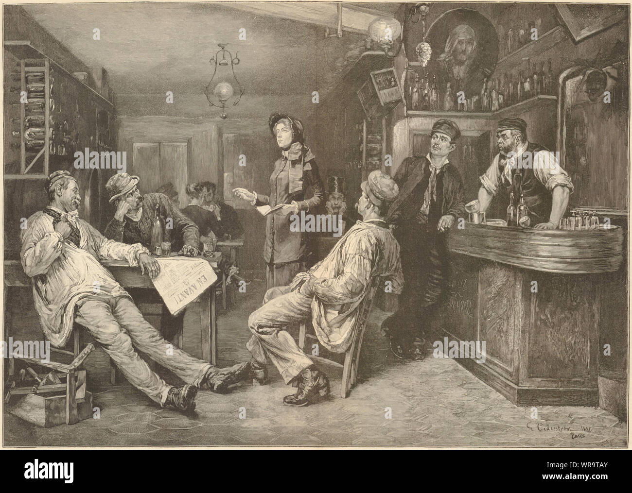 Eine englische Dame Heilsarmee Prediger in einem Schweizer Taverne. Schweiz 1887 Stockfoto