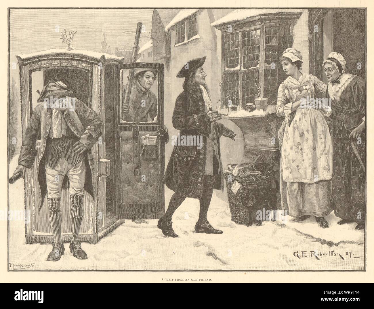 Ein Besuch von einem alten Freund. Die Gesellschaft. Gesellschaft 1890 Antike ILN volle Seite drucken Stockfoto