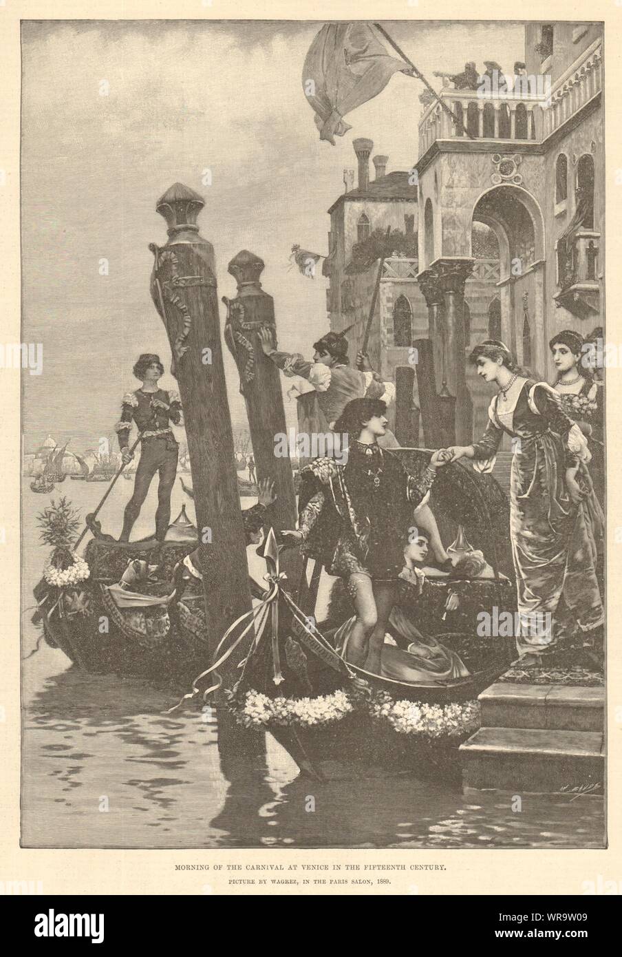 Morgen des Karneval in Venedig im 15. Jahrhundert, von Wgrez. Boote 1890 Stockfoto
