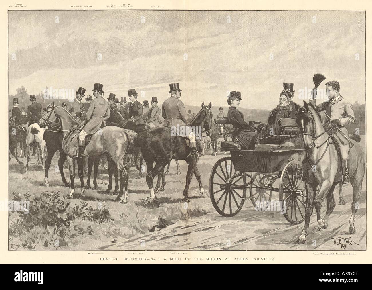 Jagd Skizzen - ein Treffen der Quorn an Ashby Folville. Leicestershire 1891 Stockfoto