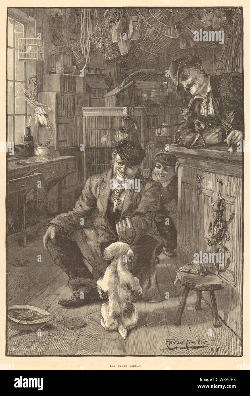 Die erste Lektion. Porträts. Hunde 1893 Antike ILN volle Seite drucken Stockfoto