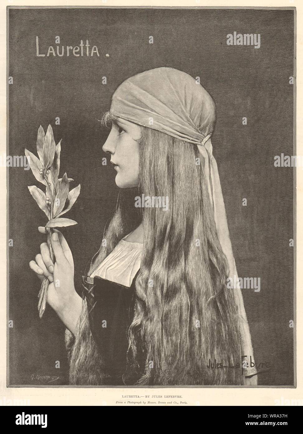 "Lauretta', von Jules Lefebvre. Hübsche Damen. Bildende Kunst 1895 Antike ILN Seite Stockfoto