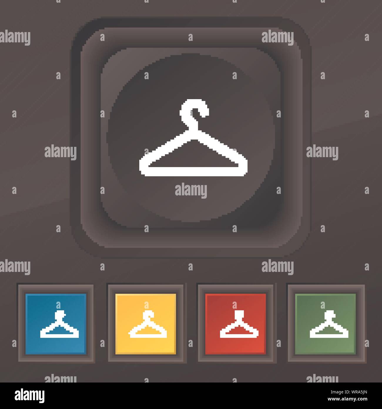 Kleiderbügel Symbol Symbol. Satz von fünf bunten, stilvolle Knöpfe am schwarzen Textur für Ihr Design. Vektor Stock Vektor