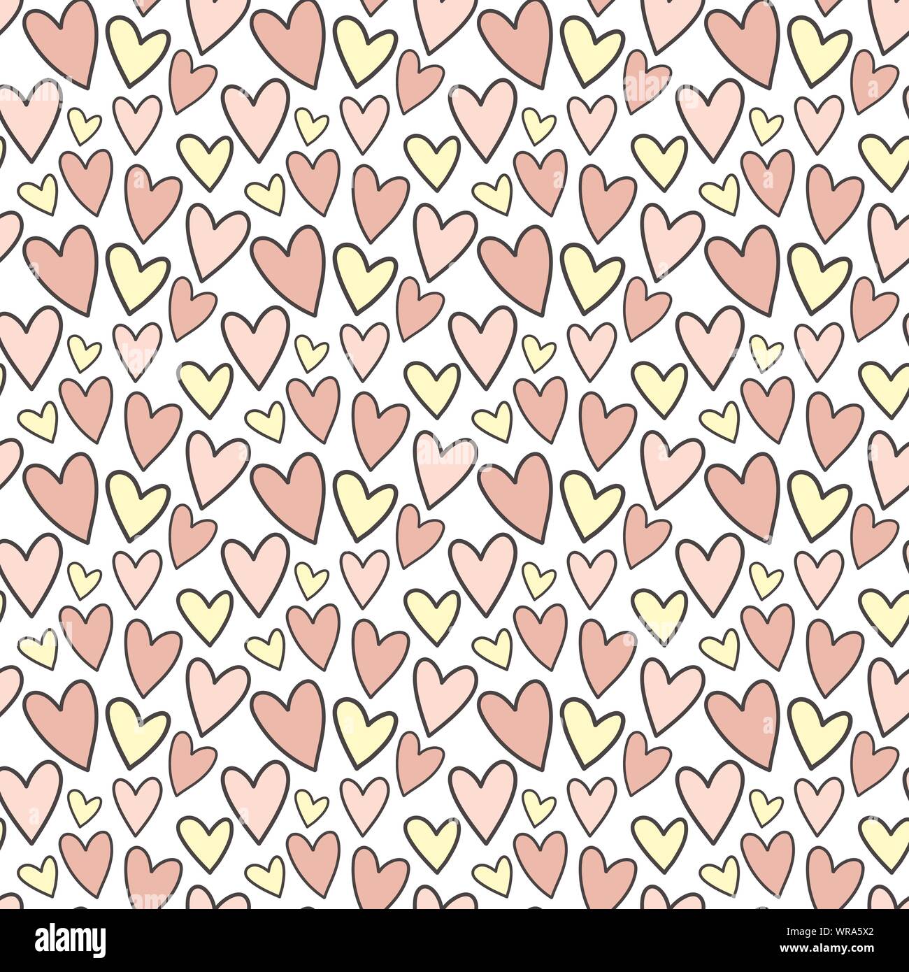 Nahtlose Muster von Hand gezeichnete Herzen in rosa und gelbe Farbe. Vektor Hintergrundbild für Urlaub, Baby, Girl's Geburtstag, zum Valentinstag, Te Stock Vektor
