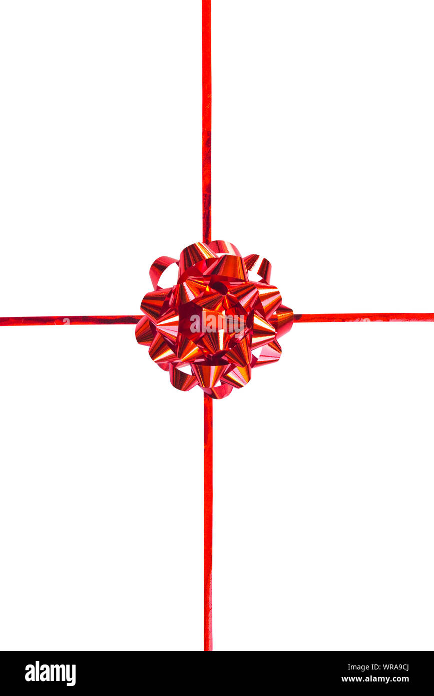 Rot Geschenk bogen und farbband auf weißem Hintergrund Stockfoto