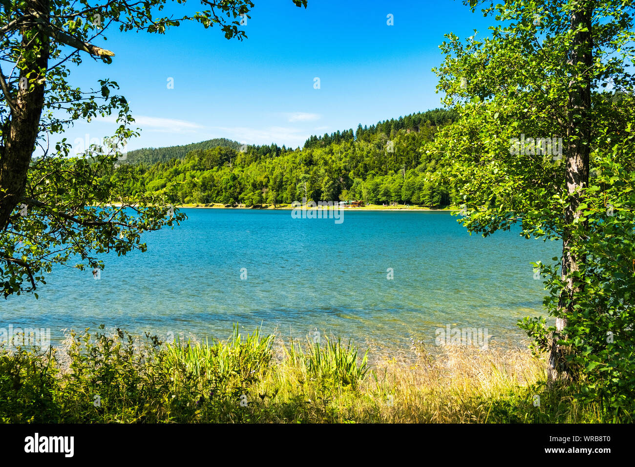 Blick auf den schönen See Bajer in Gorski Kotar, Kroatien, schönen grünen Mountain Resort Stockfoto