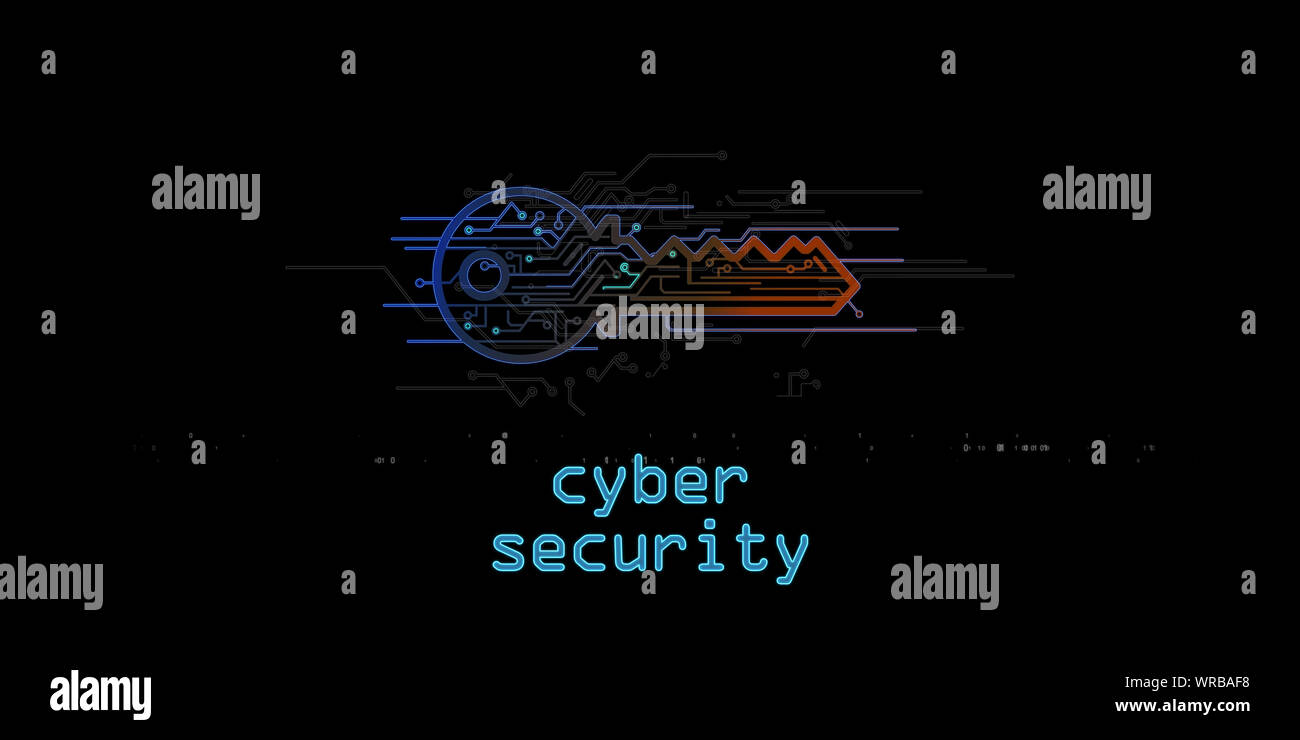 Cyber Sicherheit mit Schlüsselsymbol Hologramm 3d-Abbildung. Modernes Konzept der Computer Sicherheit, Verschlüsselung und Kennwortschutz auf Blau digital backgro Stockfoto