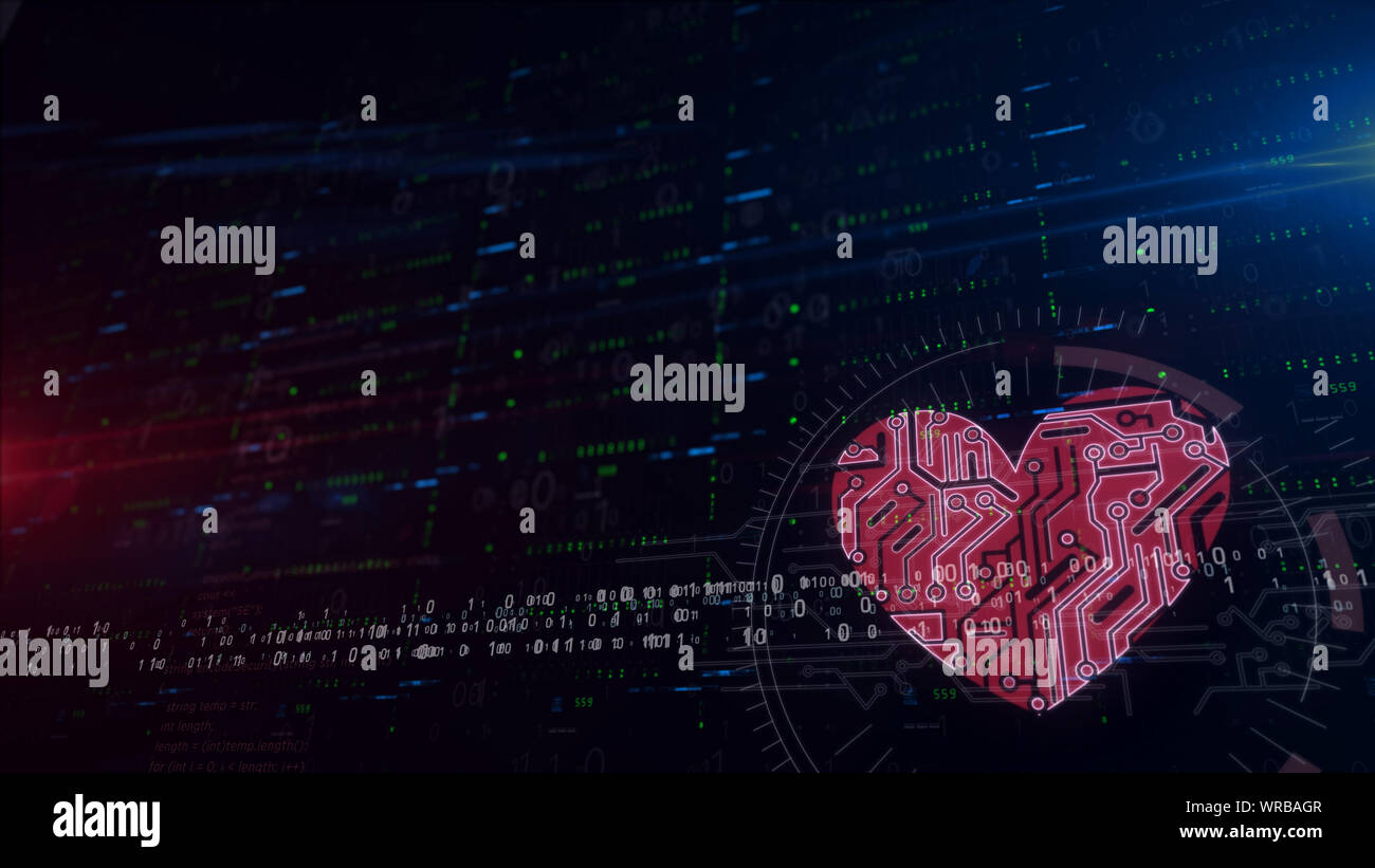 Cyber Herz 3d-Abbildung. Digitale Hintergrund mit Platz für Inhalte. Abstrakte futuristisches Konzept der Liebe, cyber dating, gesund, Gesundheit, s Stockfoto