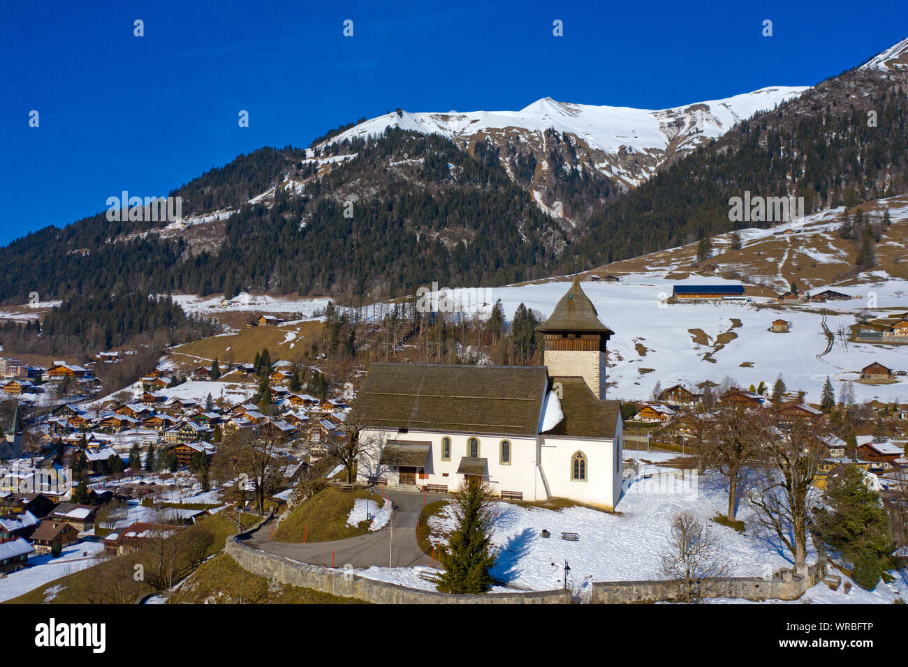Temple Church, Chateau-d'Oex, Pays-d'Enhaut, Waadt, Schweiz Stockfoto