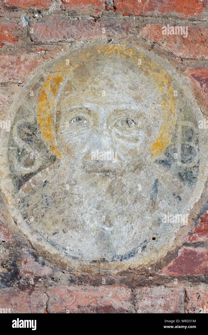 St. Benedikt von Nursia in einem alten und verschwindenden Tondo Das Atrium der Basilika Sant'Ambrogio in der Nähe der linken Seite Eingang - Mailand Stockfoto