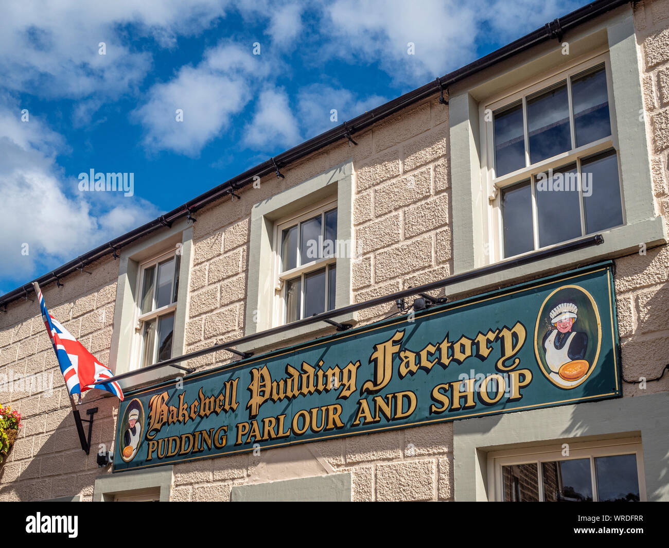 Bakewell pudding Factory pudding Salon und Shop, Bakewell, Derbyshire Dales district Derbyshire, Großbritannien. Stockfoto