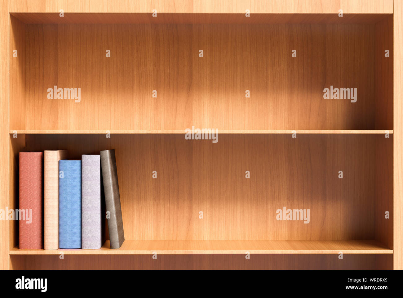 Zwei Regale (Leer) der ein Holzregal mit ein paar gebundene Bücher mit leeren Stacheln Stockfoto