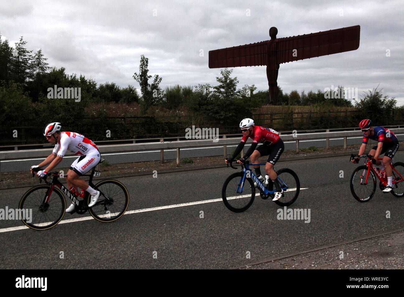 Gateshead, Großbritannien, 10. September 2019, Phase 4 der Tour durch Großbritannien 2019 Radfahren, Anthony's Gormley weltberühmten Engel des Nordens Skulptur, Kredit: DavidWhinham/Alamy leben Nachrichten Stockfoto