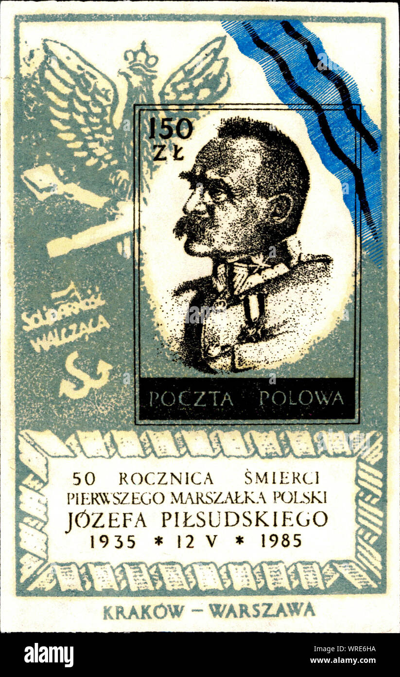 Polen, ca. 1984: polnische Briefmarke mit JOSEPH PILSUDSKI (1867-1935), polnischer Staatsmann Stockfoto