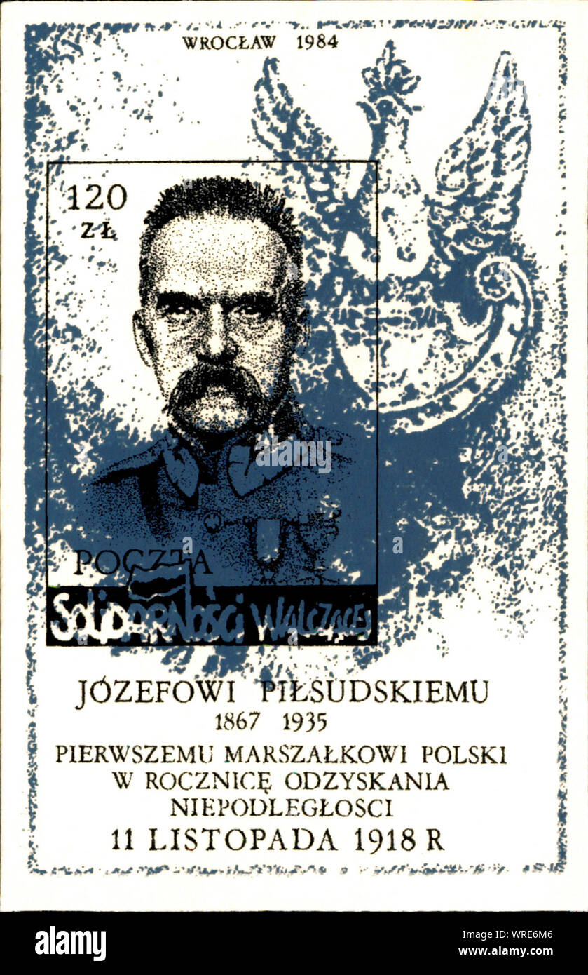 Polen, ca. 1984: polnische Briefmarke mit JOSEPH PILSUDSKI (1867-1935), polnischer Staatsmann Stockfoto