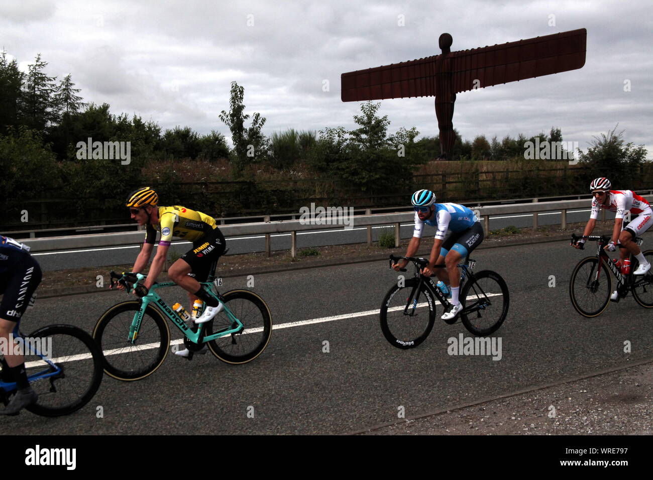 Gateshead, Großbritannien, 10. September 2019, Phase 4 der Tour durch Großbritannien 2019 Radfahren, Anthony's Gormley weltberühmten Engel des Nordens Skulptur, Kredit: DavidWhinham/Alamy leben Nachrichten Stockfoto