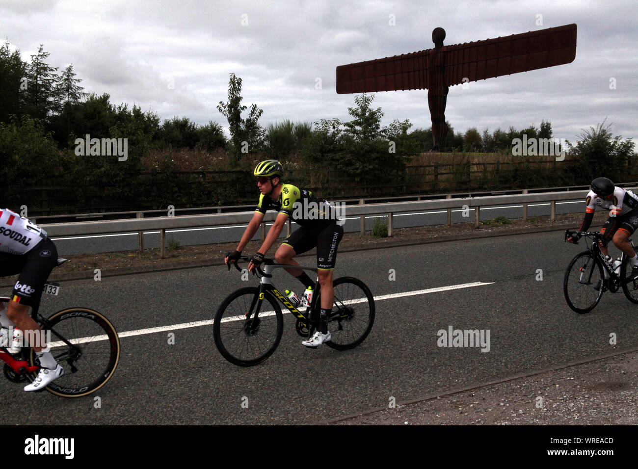 Gateshead, Großbritannien, 10. September 2019, Phase 4 der Tour durch Großbritannien 2019 Radfahren, Anthony's Gormley weltberühmten Engel des Nordens Skulptur, Kredit: DavidWhinham/Alamy leben Nachrichten Stockfoto