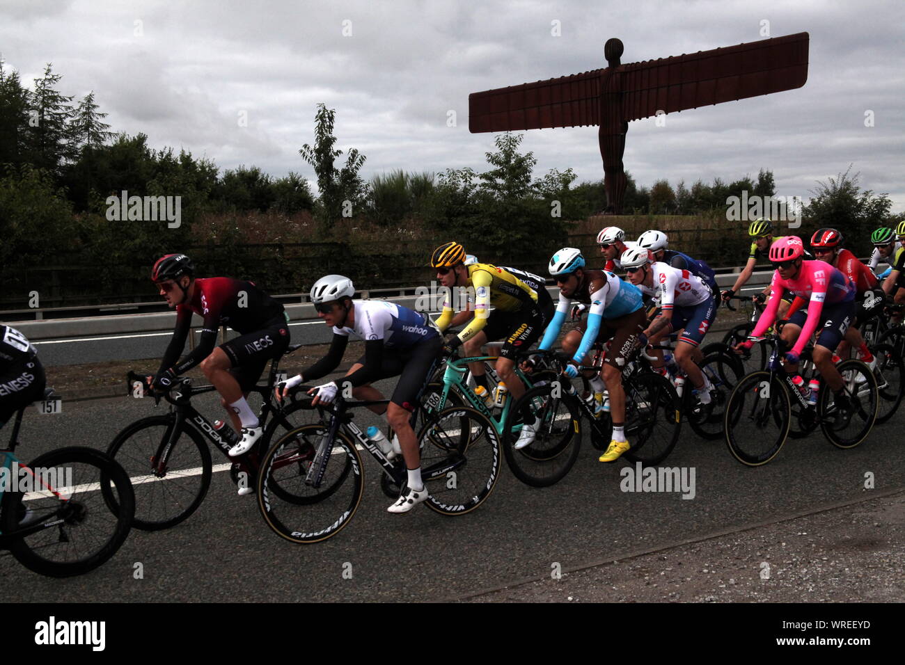 Gateshead, Großbritannien, 10. September 2019, Phase 4 der Tour durch Großbritannien 2019 Radfahren, Anthony's Gormley weltberühmten Engel des Nordens Skulptur, Kredit: DavidWhinham/Alamy leben Nachrichten Stockfoto