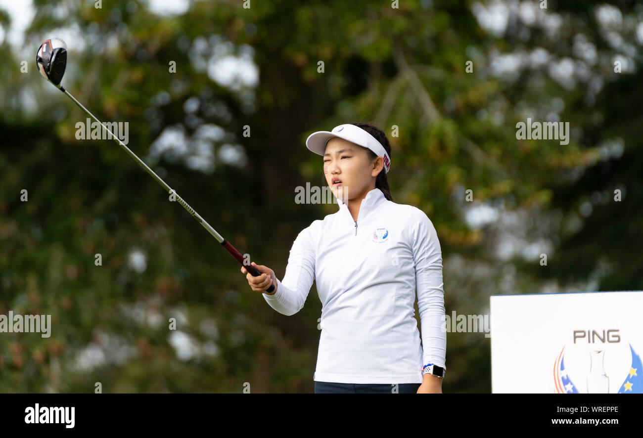 Auchterarder, Schottland, Großbritannien. 10. September 2019. Tag einer der Junior Solheim Cup 2019 an der hundertjährigen Kurs in Gleneagles. Dienstag Morgen Viererspiele. Bild Lucy Li der USA. Iain Masterton/Alamy leben Nachrichten Stockfoto