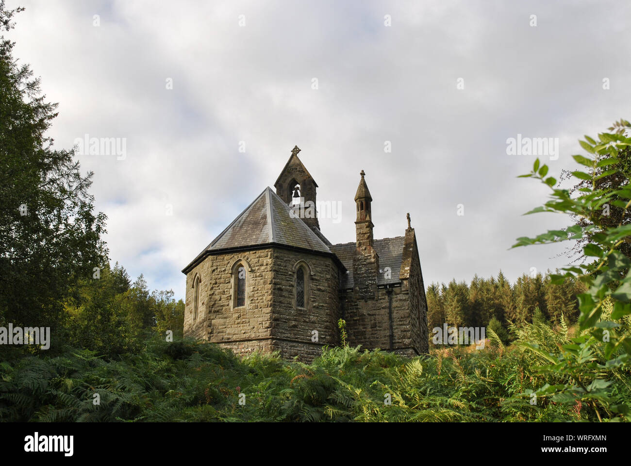 Ein Waliser Kapelle unter den Bäumen Stockfoto