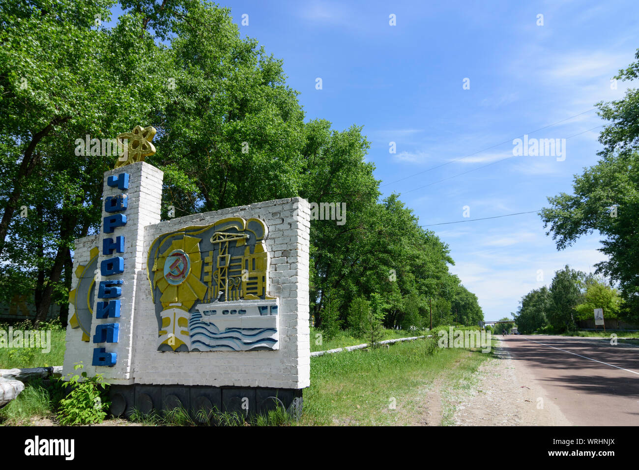 Tschernobyl (Tschernobyl): Tschernobyl Willkommen Anmelden Tschernobyl (Tschernobyl) Ausschluss Zone, Kiev Oblast, Ukraine Stockfoto