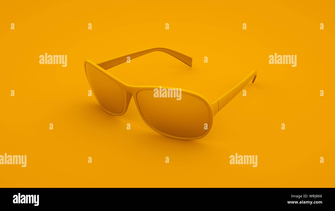 Gelbe Sonnenbrille isoliert. Sommer Konzept. 3D-Darstellung. Stockfoto