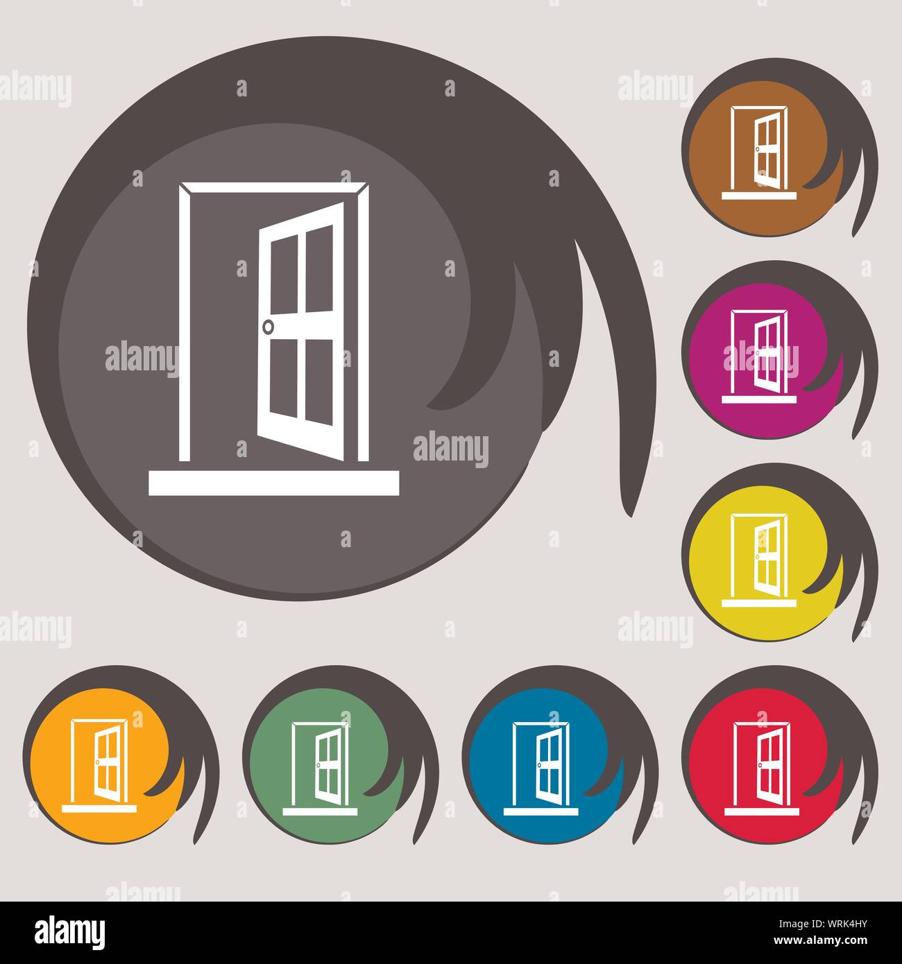 Tür, Enter oder Exit Symbol Zeichen. Symbole auf acht farbigen Tasten. Vektor Stock Vektor