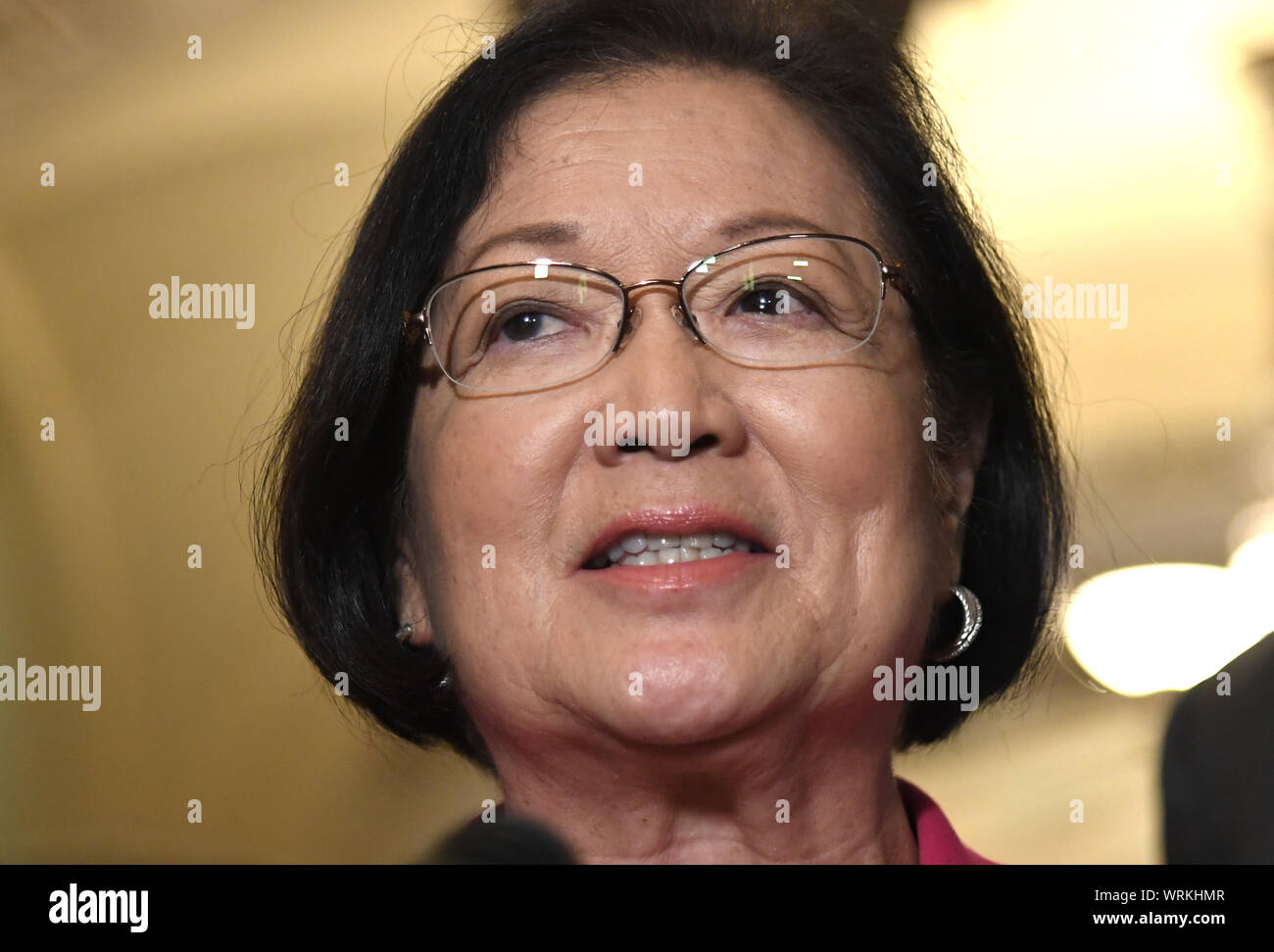 Sen. Mazie Hirono von Hawaii macht Bemerkungen an die Presse nach der wöchentlichen Politik Mittagessen in der Demokratischen Partei, auf dem Capitol Hill, Dienstag, September 10, 2019, in Washington, DC. Hirono sagte Handelspolitik sowie Gewehr Sicherheitsvorschriften, und andere Themen, die diskutiert wurden, wie Kongress aus seiner August Aussparung zurück. Foto von Mike Theiler/UPI Stockfoto