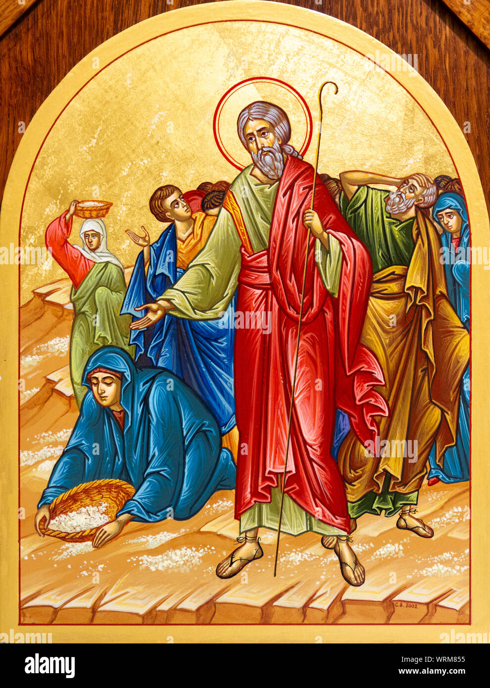 Das Symbol des Mose und die Israeliten in der Wüste Manna von Gott empfangen. Die griechisch-katholische Kirche von Saint Elia. Stockfoto
