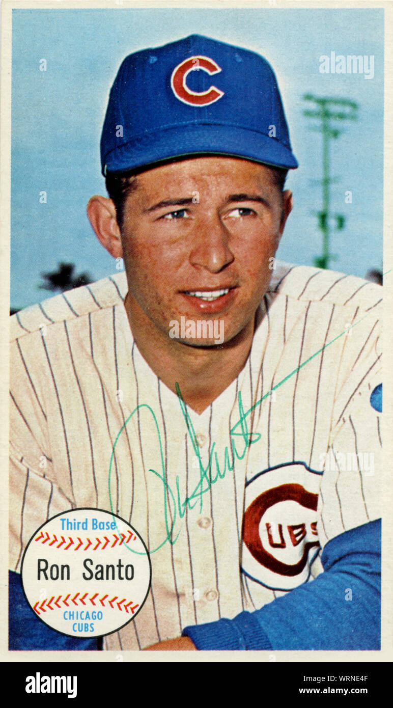 Handsignierte 1960 der era Baseball card Star player Ron Santo mit den Chicago Cubs. Stockfoto