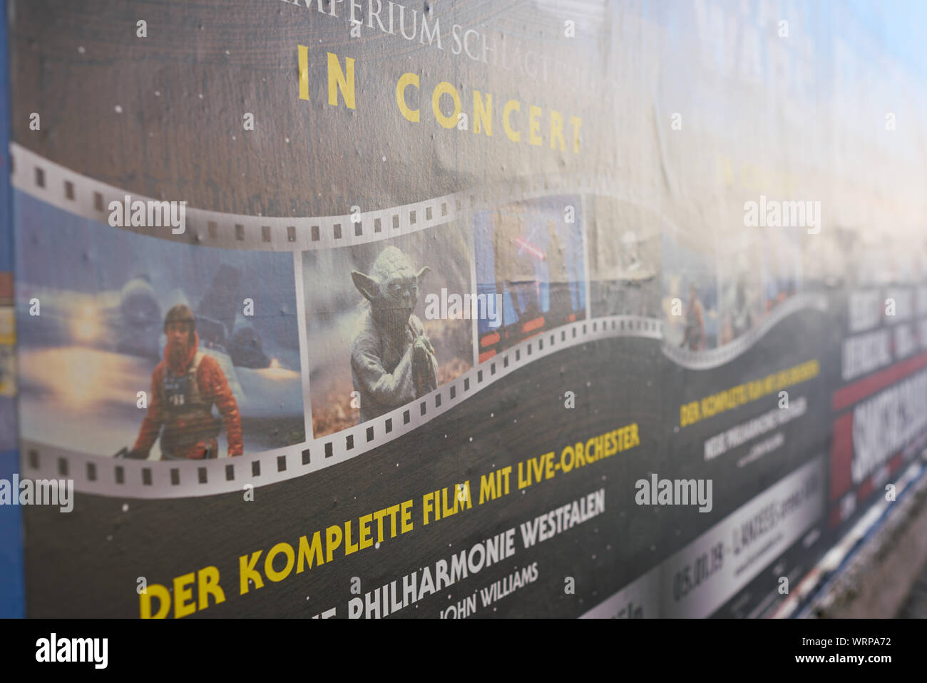Köln, DEUTSCHLAND - ca. September 2018: Nahaufnahme von Star Wars Poster in Köln gesehen. Stockfoto