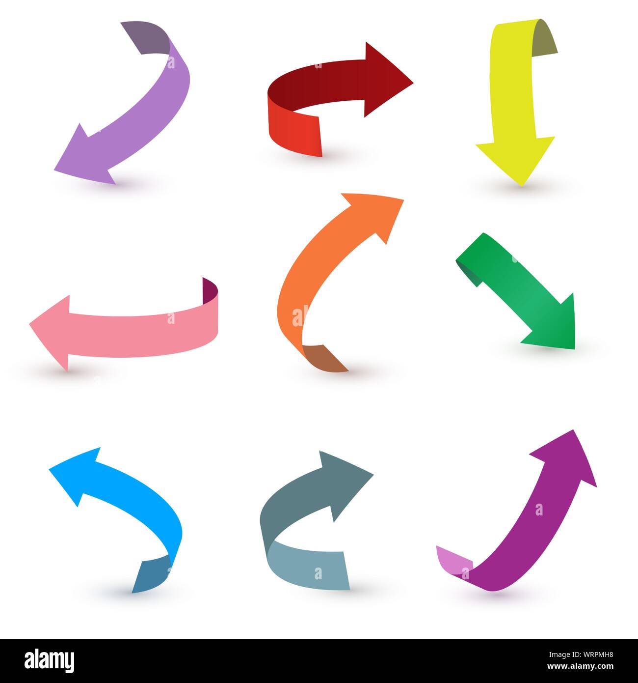 Bunte ribbon Pfeil einstellen. Pfeil stickerst verschiedene Winkel und Richtungen. 3D-Vektor Icon Set. Stock Vektor