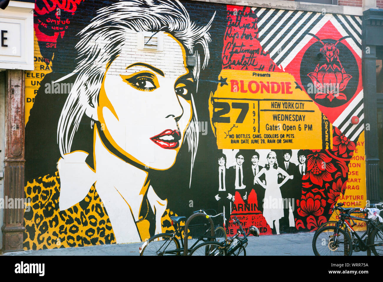 Juni 12th, 2018: Blondie Wandmalerei von Künstler Shepard Fairey auf Bleecker Street gemalt, in der Bowery Nachbarschaft von Manhattan, New York City. Stockfoto