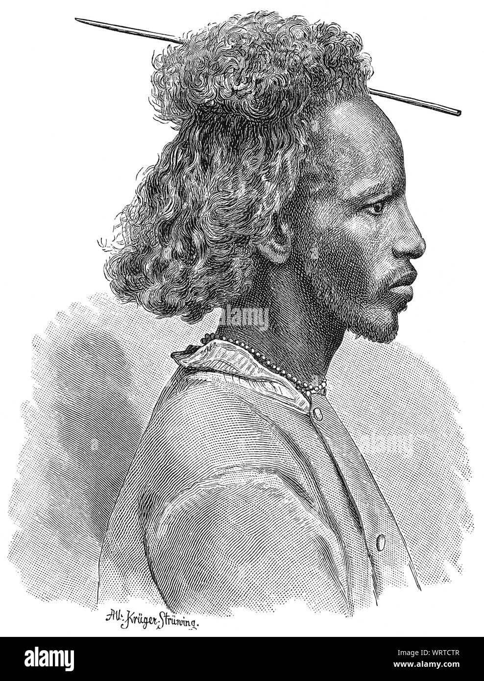 Eine Nubische, Illustration von AU Kruger Stuwing, aus dem Buch "volkerkunde" durch Dr. Friedrich Ratzel, Bibliographische Institut, Leipzig, 1885 Stockfoto