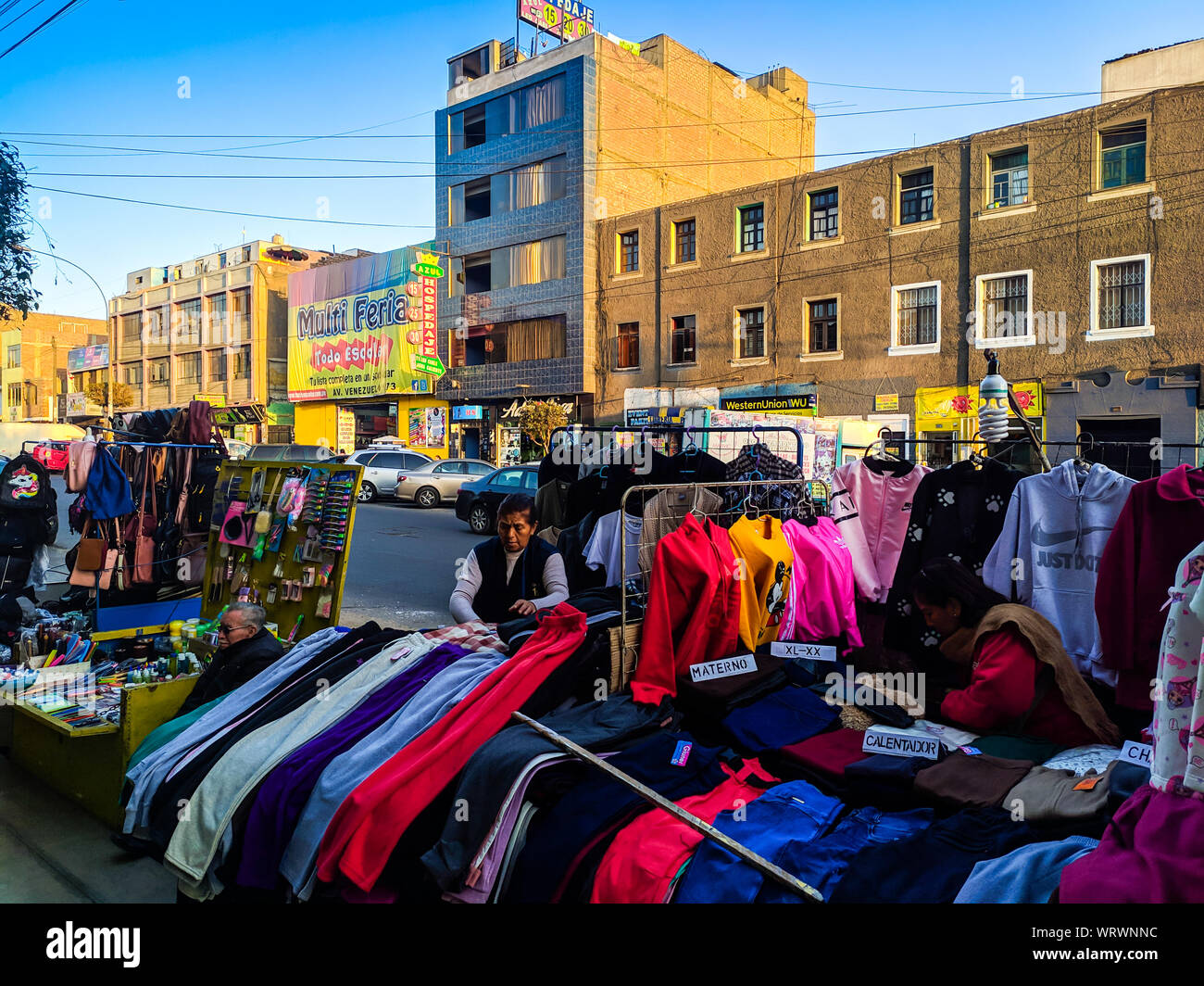 Gamarra in La Victoria die größte Gewebe und Textilmarkt aus Südamerika in Lima, Peru Stockfoto